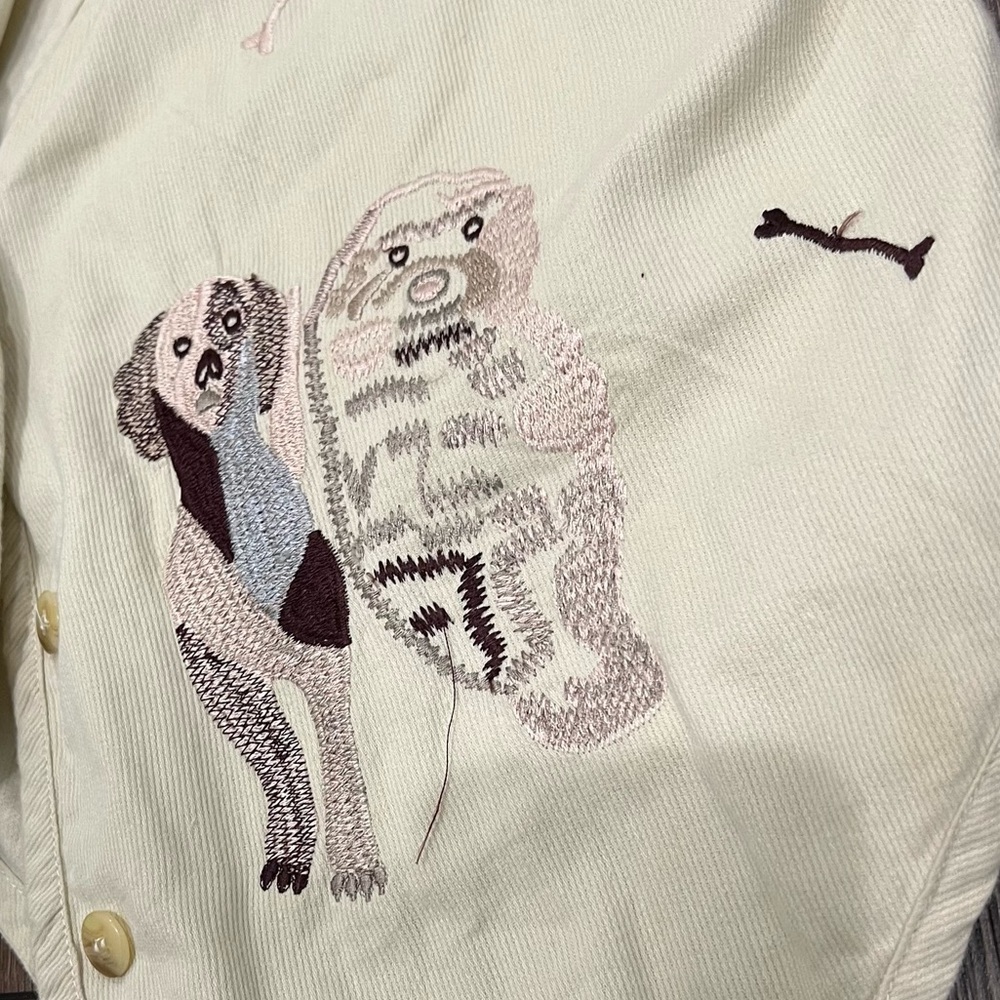 Vintage Cream Embroidered Cotton Vest Size Medium Animals Dog Bones - Picture 10 of 11